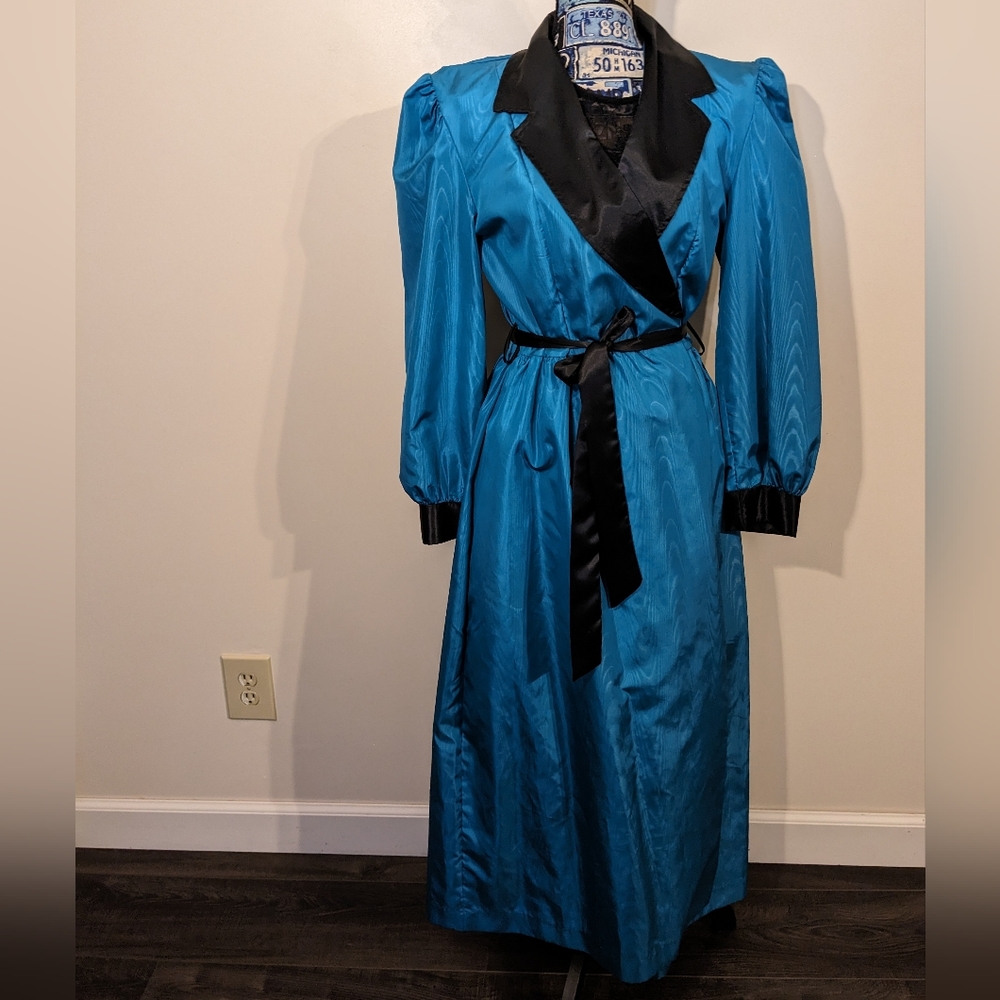 Vintage California Dynasty  Womens Kimono Style Belted Turquoise Black R…